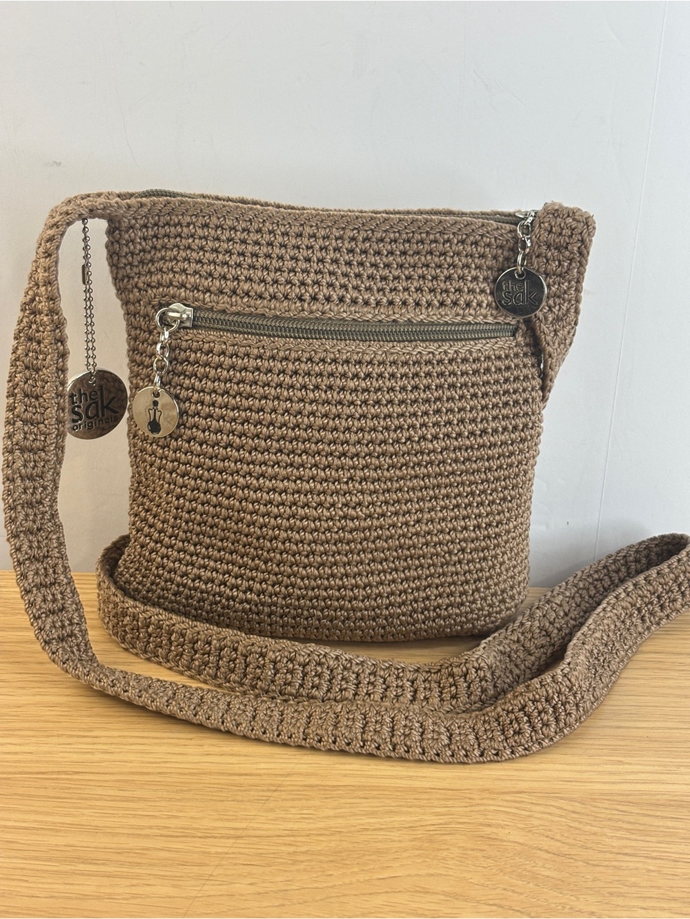 The Sak Beige Crochet‎ Crossbody Bag With Charms